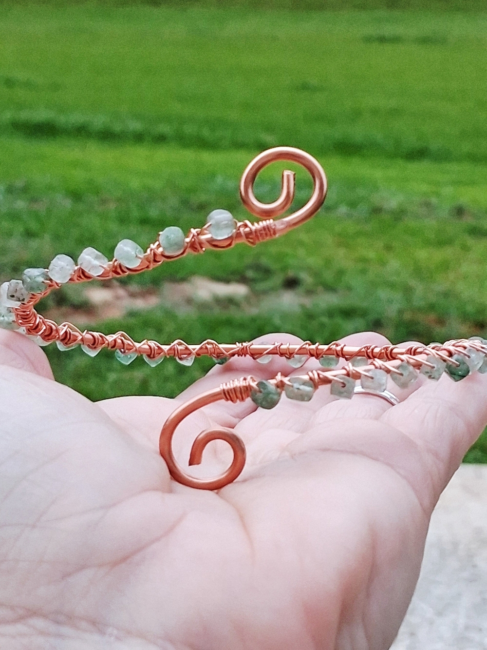 Copper & Green Lepidolite Crystal Arm Cuff, Arm Band